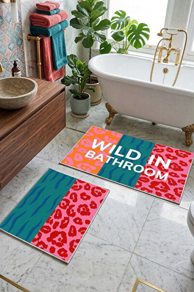 Wildleos 2-Piece Bath Mat,Non-Slip Base,Washable 60x100 50x60 50x60 cm