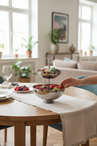 Akayev Aurea 2-Tier Steel Serving Tray for Snacks, Cookies, and Fruits