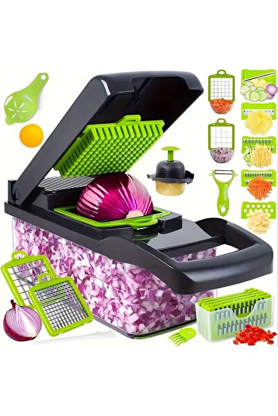 OEM 16 in 1 multifunctional manual chopper with container, interchangeable bl...