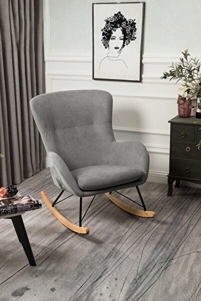 Genenic كرسي هزاز عصري باللون الرمادي الداكن مع قاعدة خشبية ومساند للذراعين -...