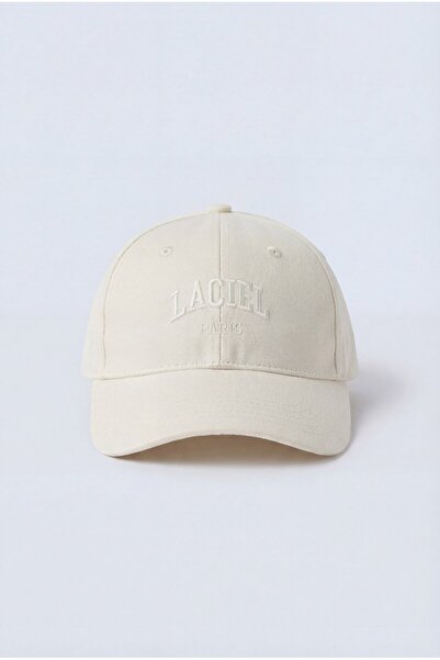 Magu قبعة قطنية كريمية للأطفال من الجنسين - مزينة بتطريز نصي