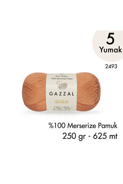 Gazzal Giza 2493 Merserize Pamuk El Örgü İpliği 5 Yumak 250 gr