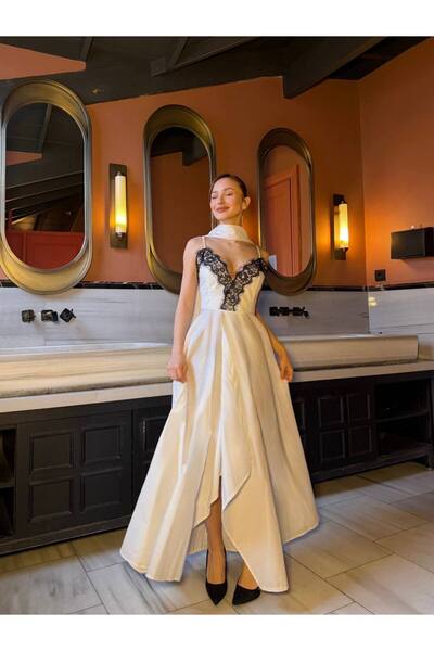 FLOWERİNG Women's White Lace Garnished Dress