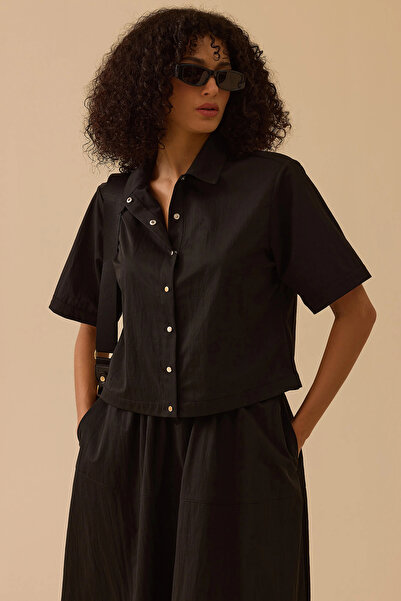 SEÇİL Γυναικείο πουκάμισο με κουμπιά στη μέση, μακρύ, 0018 Μαύρο