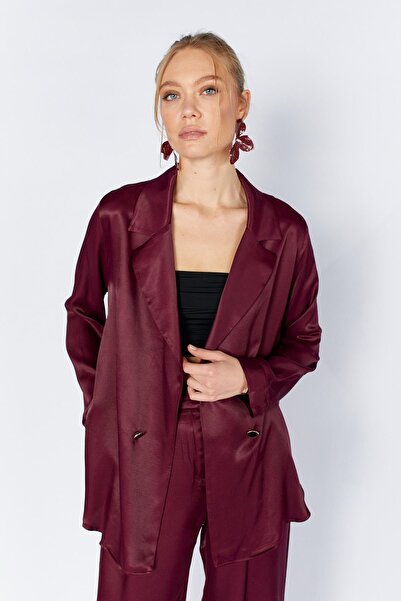 TENA Women's Plum Gold Single Button Satin Jacket