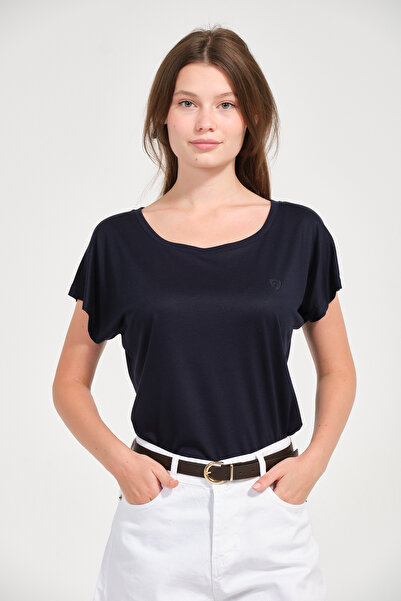 MSW Women's Regular Fit Lyocell Boat Neck Basic T-Shirt