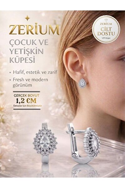 ZERİUM Children's and Women's Vip Steel Earrings Elegant Lightweight Oval Whi...