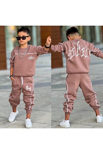 Bambam Boy's 3-Thread Shardonlu Top and Bottom Tracksuit Set-431131-Brown