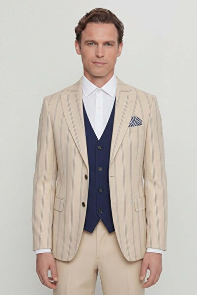 Giotelli Men's Beige Striped Pointed Collar 6 Drop Fully Lined Viscose Blend ...