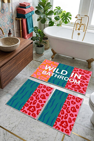 Wildleos 3-Piece Bath Mat,Non-Slip Base,Washable 60x100 50x60 50x60 cm