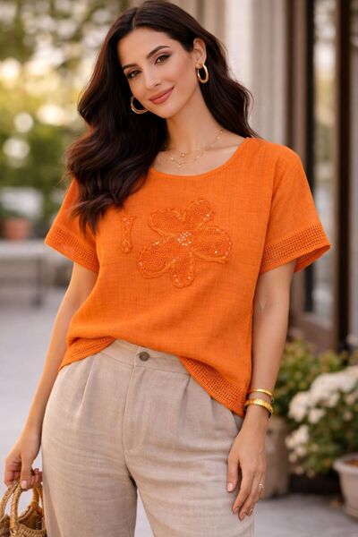 AGORATEKSTİL Γυναικεία μπλούζα με κοντό μανίκι από 100% λινό ύφασμα με σχέδιο...