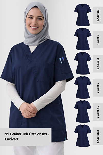 mirach 9-Piece Wholesale Eco Set Hijab Scrubs Top Extra Wide Fit V-Neck Comfo...
