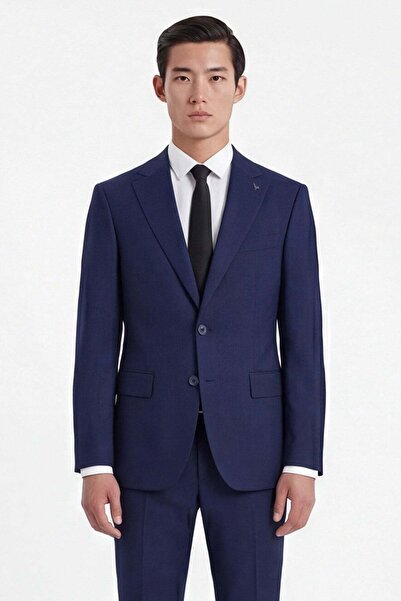 Sabri Özel Men's Light Navy Blue Viscose Blended 6 Drop Classic Suit