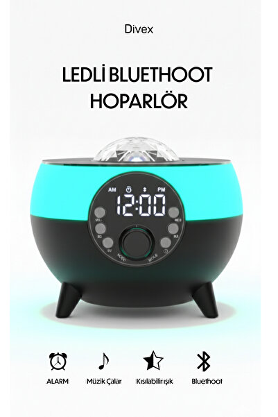 Divex Atmosfer Işıklı Bluetooth Hoparlör, Saatli Alarm, 15W Kablosuz Şarjlı R...