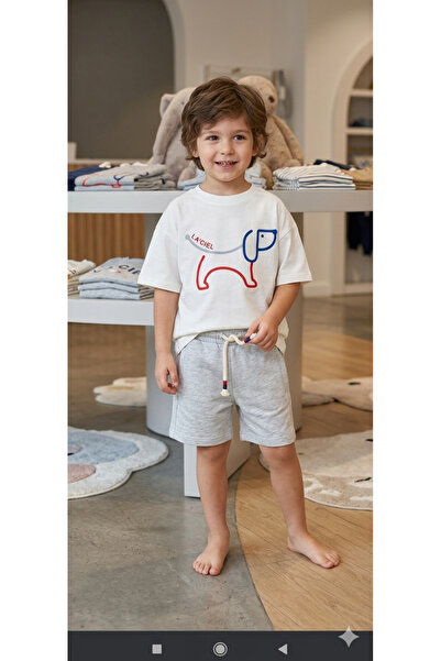 Yerli طقم تي شيرت وشورت كبير الحجم مطبوع عليه كلب "LA'CIEL" للأطفال من الجنسي...