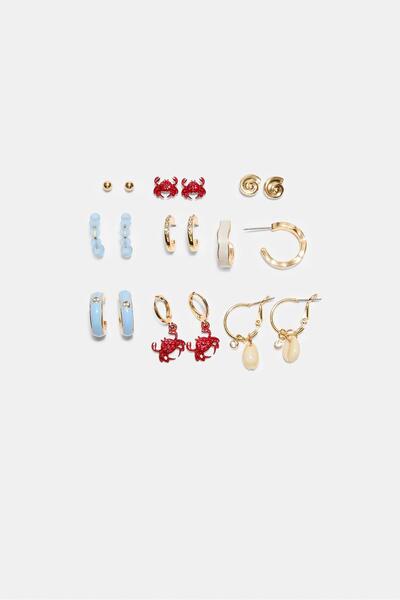 Stradivarius 9'lu parlak taşlı yengeç küpe seti