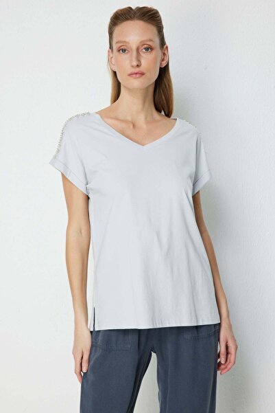 ON Μπλουζάκι με λαιμόκοψη V και πέτρες στους ώμους, σετ Βαμβάκι τεμαχίων