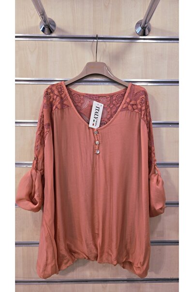 Park Moda Μεταξωτή Μπλούζα με Δαντέλα