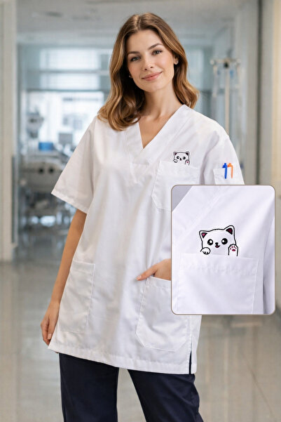 mirach Veterinary Scrubs Top Premium Pawline Lint-Free Extra Pockets Wide Fit...