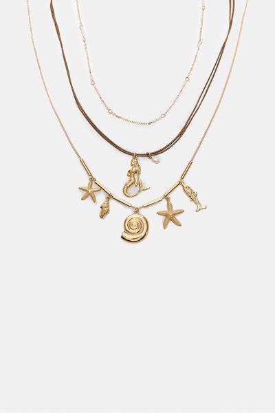 Stradivarius 3'lü deniz kızı charm kolye seti