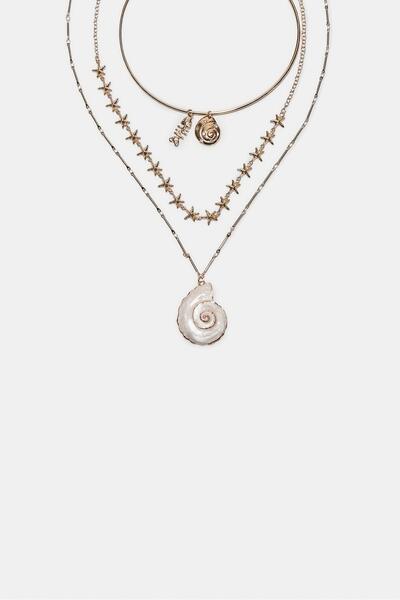 Stradivarius 3'lü deniz kabuğu charm kolye seti