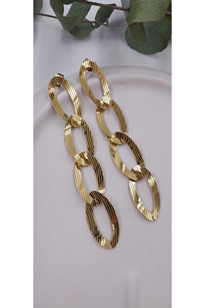 Yaseminli Butik Gold Color Textured Long Earrings