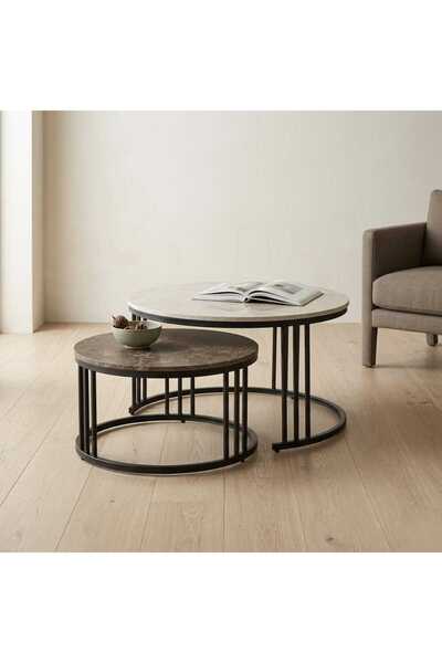 Arnohome طقم طاولة دائرية ضيافة متداخلة بتصميم عصري مبتكر عدد 2(الكبيرة 80*42...