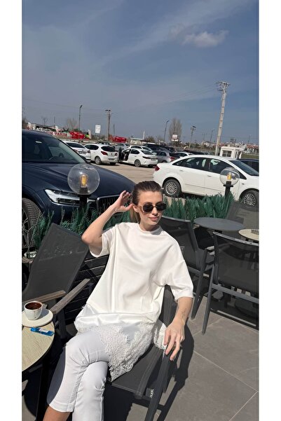 Dantel detaylı uzun tshirt
