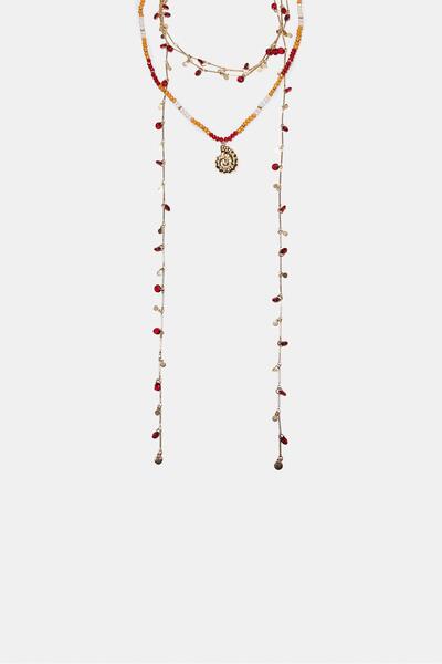 Stradivarius 2'li boncuklu ve deniz kabuğu charm kolye seti