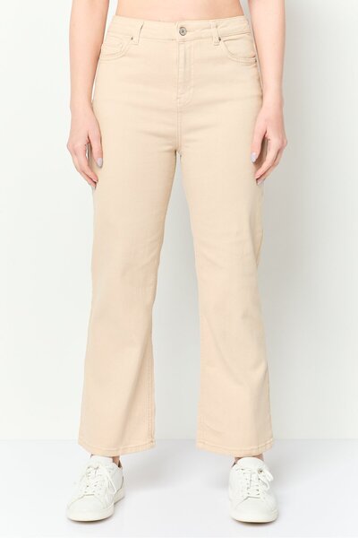 Koton Women Flare Fit Solid Stretchable Flare Jeans, Beige