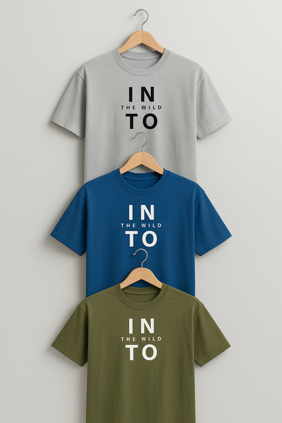 COMBİNE MİCHAİL Ανδρικό μπλουζάκι Into The WILD με στάμπα, φαρδύ, 3 τεμαχίων