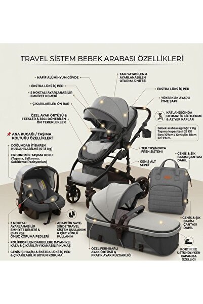 ÖYKÜ BEBEK DUNYASI Çanta Ve Yağmurluk Hediyeli Ultra Hafif Premium Bebek Arab...