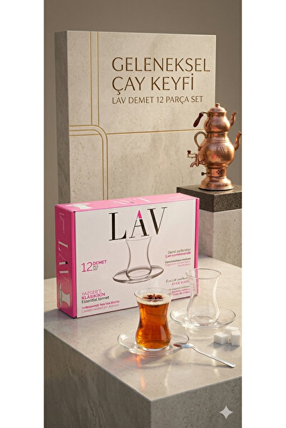 BMHOUSE LAV Demet 12 Parça 6 Kişilik Cam Çay Seti - Şeffaf Zarif Tasarım Bard...
