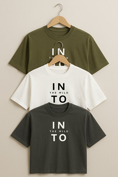 COMBİNE MİCHAİL Ανδρικό μπλουζάκι Into The WILD με στάμπα, φαρδύ, 3 τεμαχίων