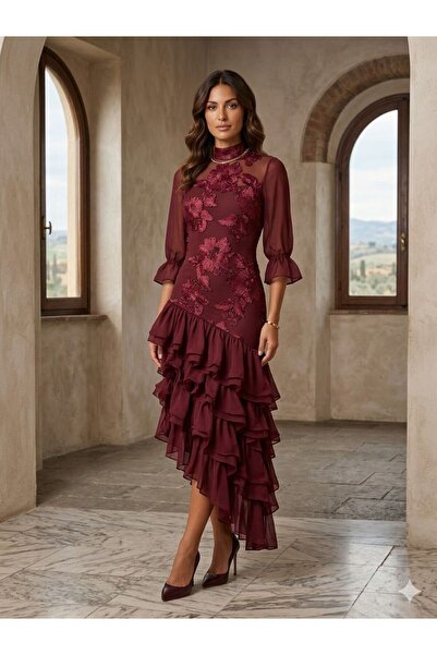 Pyramid masterpieces Nasaiy Midi Dress with Elegant Ruffles