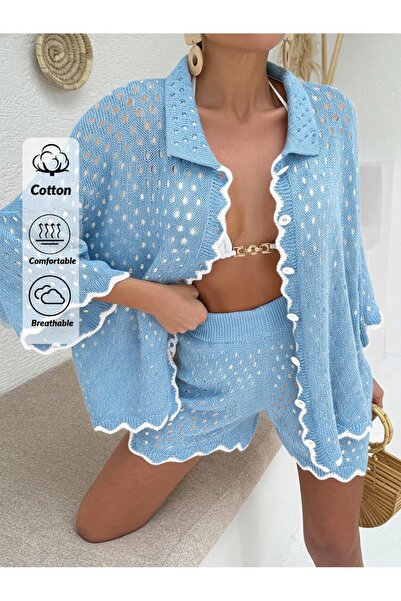 Jinx Wear Fashion Set de plajă de vară ajurat, cu nasturi în față, cămașă de ...