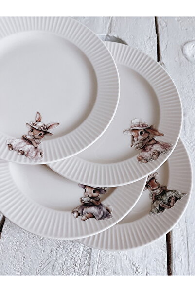 Rolin Design Bunnie 4’lü Kırık Beyaz Pasta Tabağı 17cm