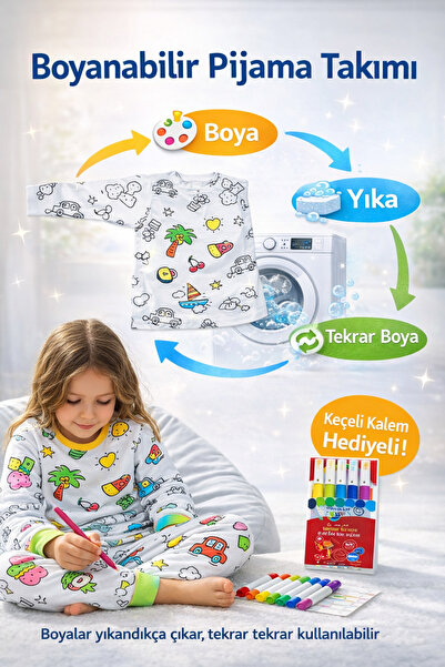 Fanwet Set de pijamale pentru copii, unisex, care se pot picta, cu pix cu vâr...