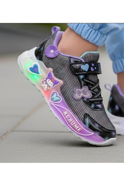 JOJO KIDS kız çocuk ışıklı kuromi spor ayakkabı , cırtlı sneaker , ultra hafif