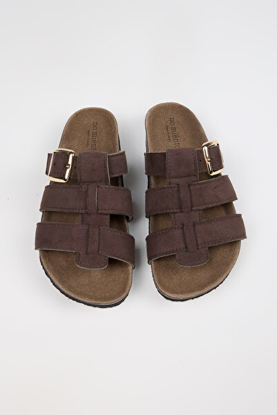 no miento Γυναικεία Vegan Δερμάτινα Καφέ Σανδάλια Santi με Αγκράφα