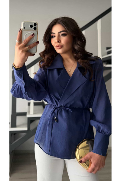 Oslove Navy blue padded tulle shirt