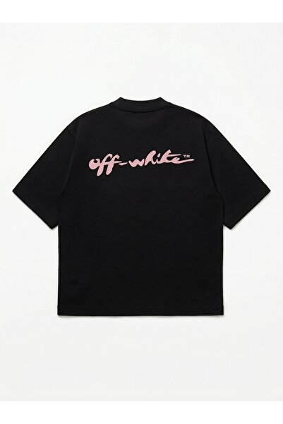 NİCE Оф-Уайт Script Boxy Fit Oversize унисекс тениска от 100% памук – Тениска...