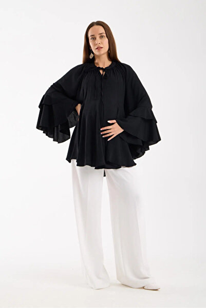 LİYACA Flounced Sleeve Maternity Blouse Oversized