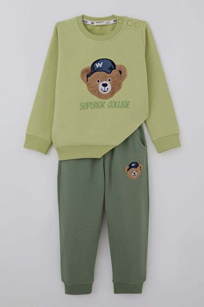 Breeze طقم بدلة رياضية للأطفال الأولاد، مزين بتطريز دب لطيف، موديل جامعي، من ...