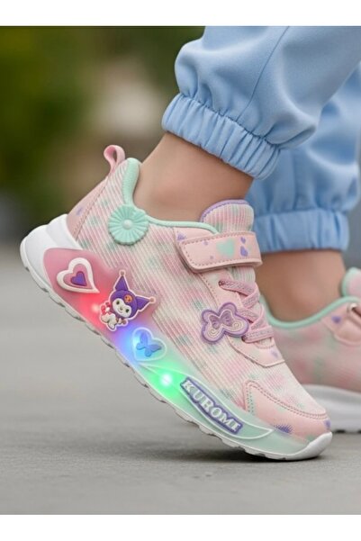 JOJO KIDS kız çocuk ışıklı kuromi spor ayakkabı , cırtlı sneaker , ultra hafif