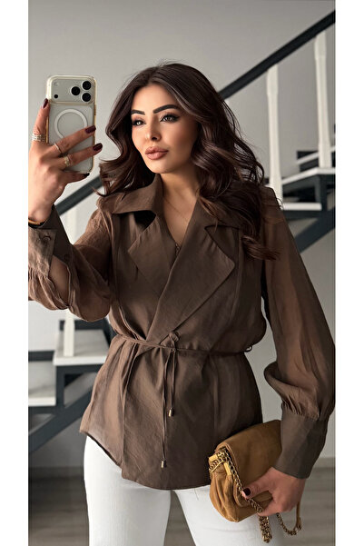 Oslove Coffee-Colored Padded Tulle Shirt