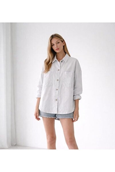 KAMERA FASHİON Women's Oversize White Denim Jacket