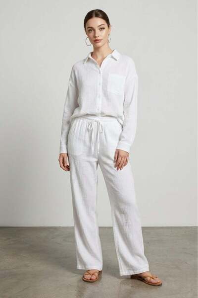 Seeh Λευκό μακρυμάνικο 100% βαμβακερό μουσουλμανικό πουκάμισο SH365