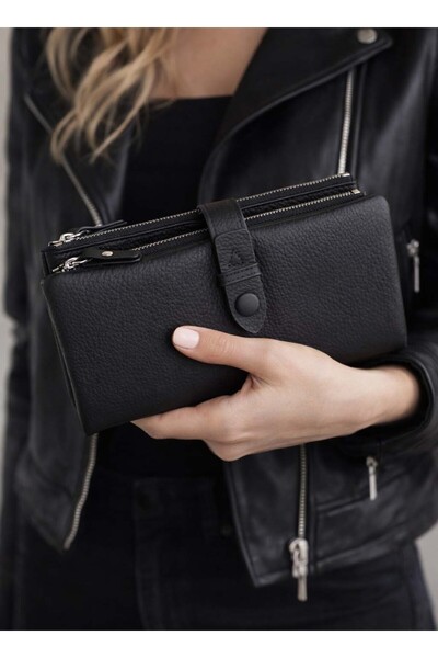 deri,se club Γυναικείο Μαύρο Πορτοφόλι από Γνήσιο Δέρμα με Θήκη για Κάρτες κα...