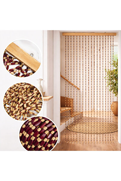 Issa Decorative Door Curtain 90x180cm, Made of Wooden Beads, with Wooden Rod ...